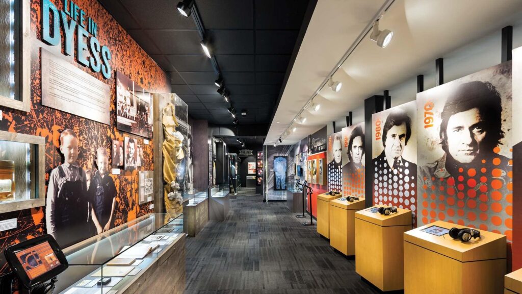 Exhibit hallway inside the Johnny Cash Museum in Nashville